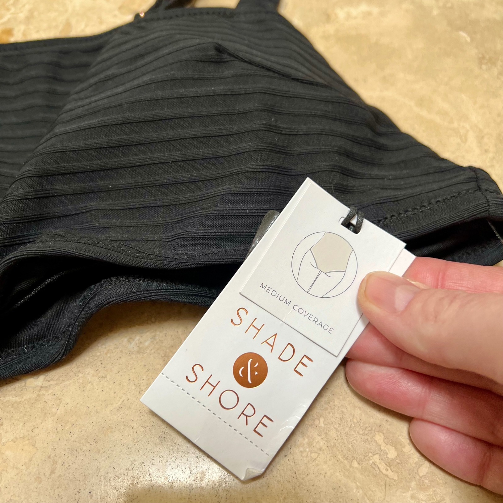 Shade & Shore Black Ribbed Cutout One Piece French Bikini Swimsuit Medium Nwt — image 4 of 6
